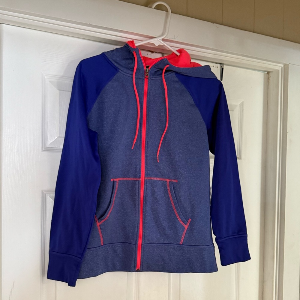 Purple and neon pink zip up hoodie